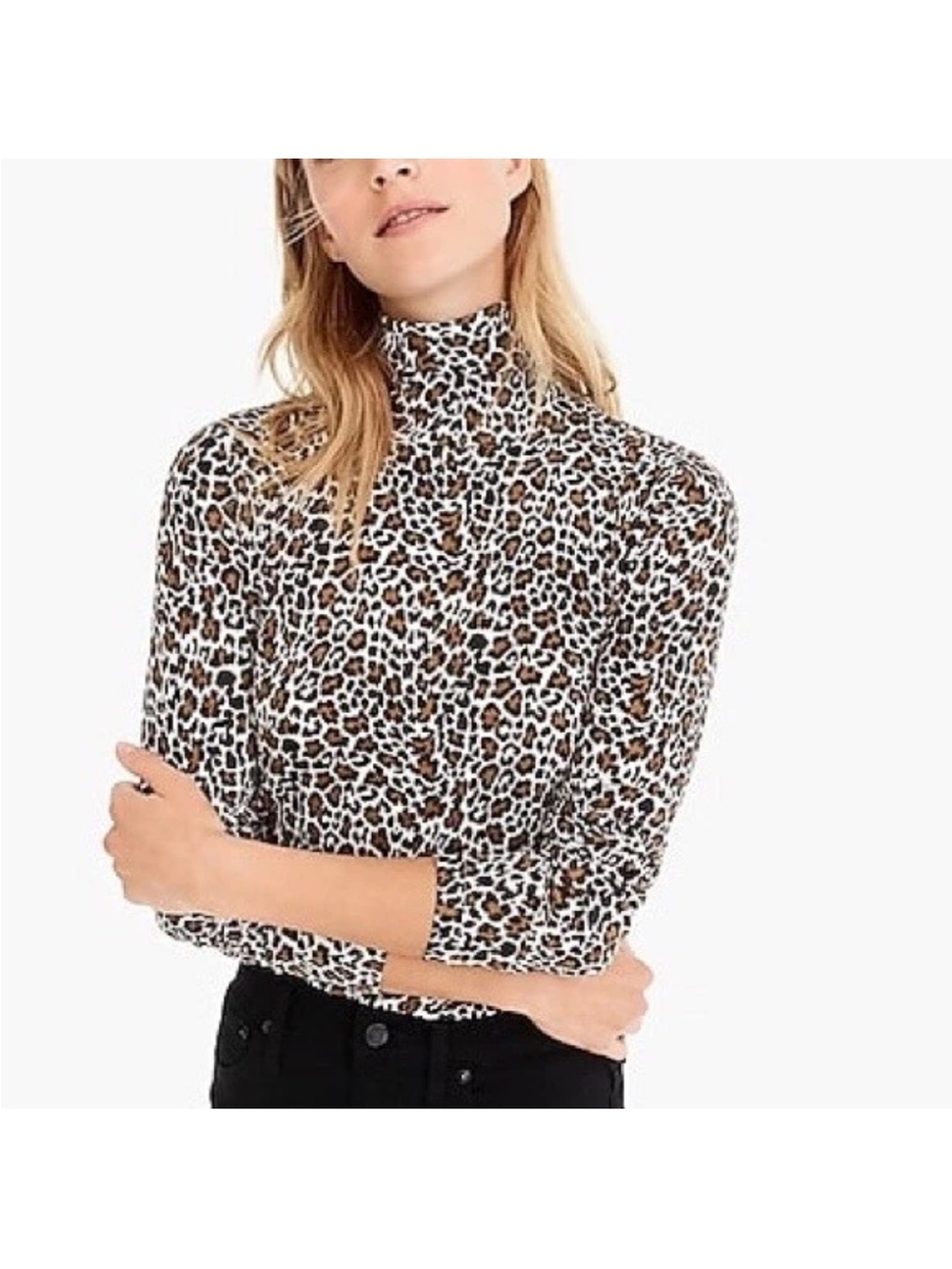 J. Crew Woman Sassy White Leopard Print Tissue Turtleneck Top